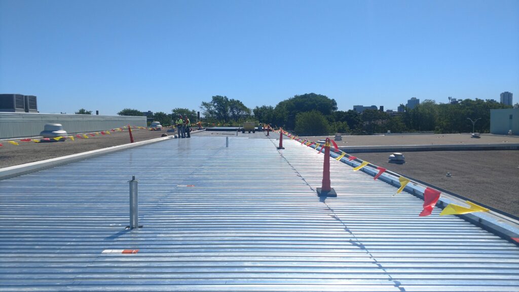Completed metal roof at an industrial engineering facility